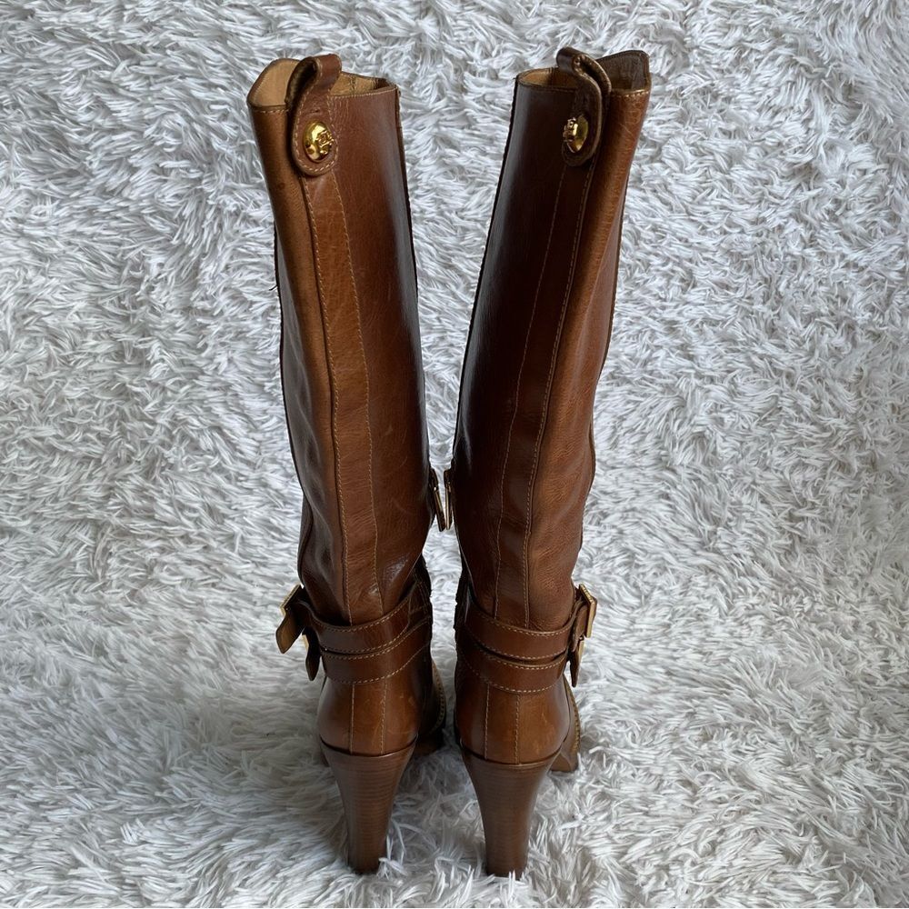 Tory Burch Brown Leather Platform Heels Boots with Ankle Straps Size 8 - Picture 5 of 11